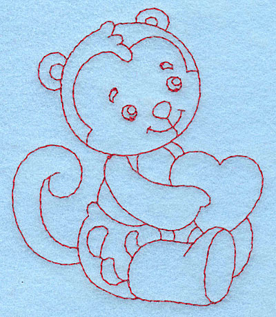 Embroidery Design: Baby Monkey redwork 3.27w X 3.87h