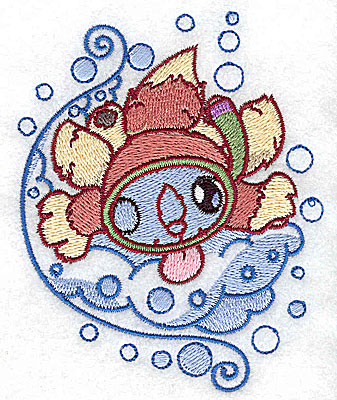 Embroidery Design: Bubble bath squirrel snorkelling small 3.19w X 3.89h