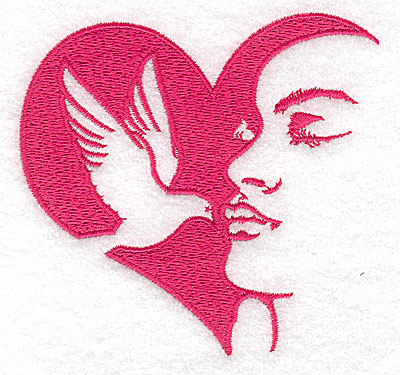 Embroidery Design: Heart dove and woman large 3.86w X 3.59h