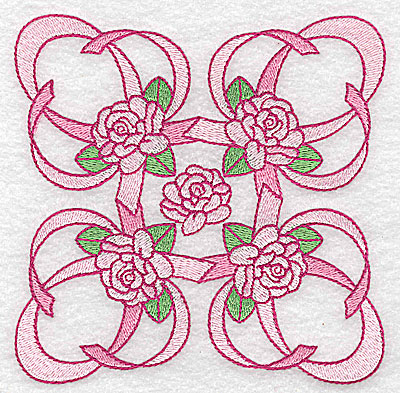 Embroidery Design: Ribbons and roses large 4.93w X 4.93h