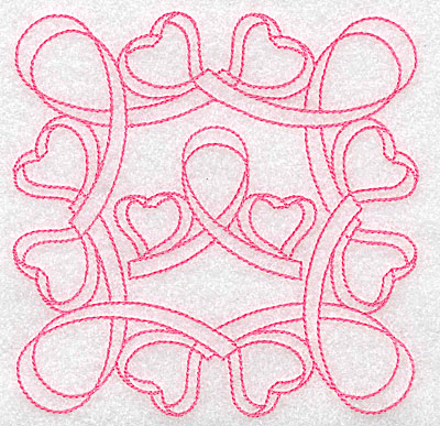 Embroidery Design: Ribbons hearts redwork large 4.97w X 4.97h