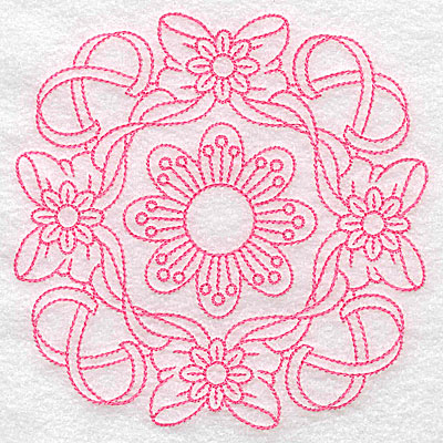 Embroidery Design: Ribbons bows and flowers rework large 4.97w X 4.97h