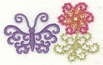 Embroidery Design: Butterfly and flower 3.32w X 2.14h
