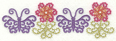 Embroidery Design: Butterfly and flower border 6.39w X 2.14h