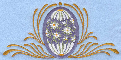 Embroidery Design: Medium applique daisy egg with swirls6.12w X 2.99h