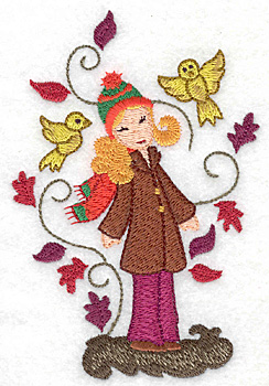 Embroidery Design: Girl with birds large 3.33w X 4.99h