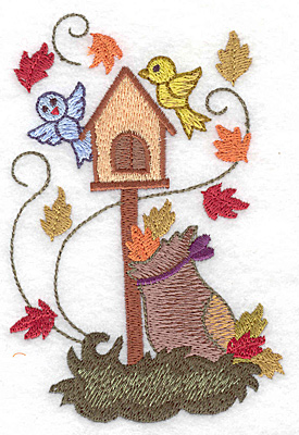 Embroidery Design: Birdhouse with leaf bag large 3.27w X 4.97h