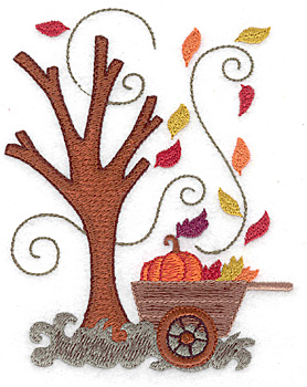 Embroidery Design: Cart with pumpkin and leaves large 4.02w X 4.93h