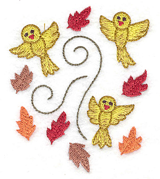 Embroidery Design: Birds and leaves 2.82w X 3.35h