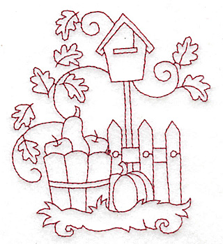 Embroidery Design: Harvest in basket redwork 3.37w X 3.83h