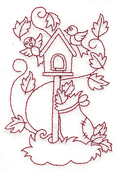 Embroidery Design: Birdhouse redwork 2.66w X 3.88h