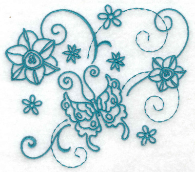 Embroidery Design: Butterfly and flowers 1 large 4.97w X 4.42h