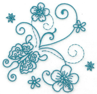 Embroidery Design: Butterfly and flowers 3 large 4.93w X 4.79h
