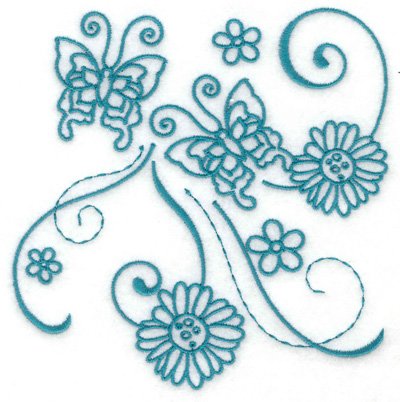 Embroidery Design: Butterfly duo with flowers large 4.80w X 4.95h