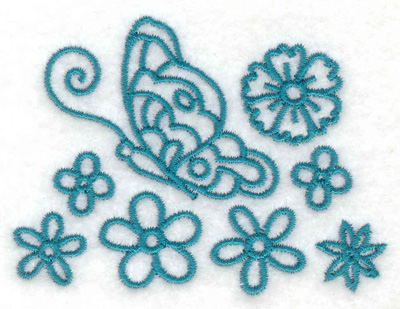 Embroidery Design: Side view butterfly and flowers 3.01w X 2.27h