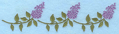 Embroidery Design: Lilac three blooms 7.00"w X 1.85"h