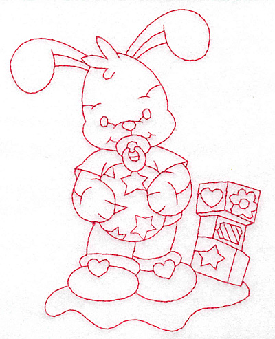 Embroidery Design: Bunny with blocks large 4.36w X 5.68h