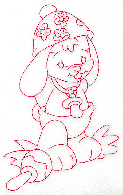 Embroidery Design: Bunny wearing hat large 3.55w X 5.68h