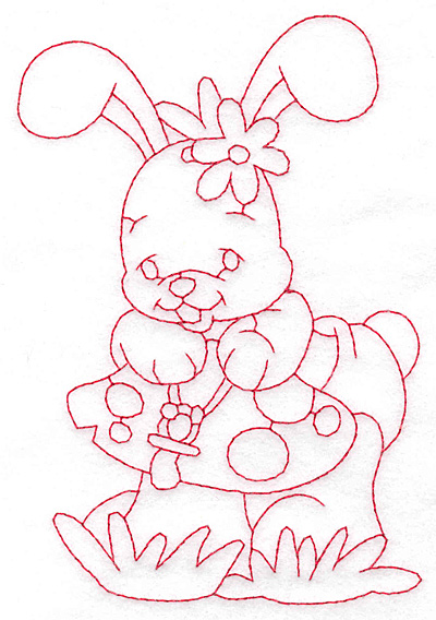 Embroidery Design: Bunny on toadstool large 4.00wX 5.7h