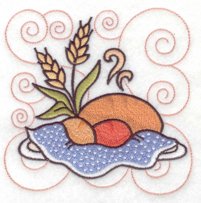 Embroidery Design: Bread rolls and wheat large 4.96w X 4.95h