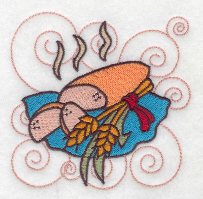 Embroidery Design: Bread with wheat sheafs small 3.89w X 3.80h