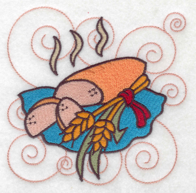 Embroidery Design: Bread with wheat sheafs large 4.98w X 4.86h