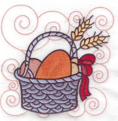 Embroidery Design: Bread buns and wheat in a basket large 4.89w X 4.96h