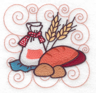 Embroidery Design: Bag of flour with bread small 3.89w X 3.89h