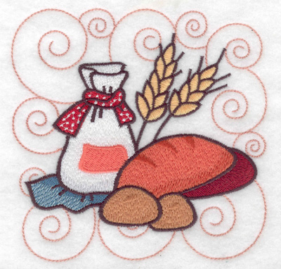 Embroidery Design: Bag of flour with bread large 4.98w X 4.97h