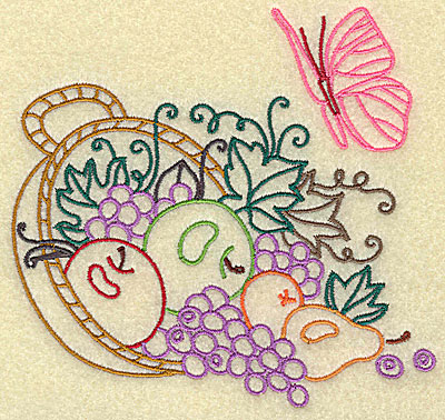Embroidery Design: Basket with fruit and leaves large 4.96w X 4.73h