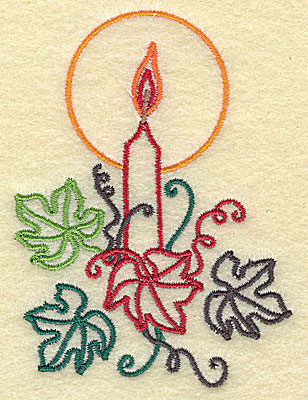 Embroidery Design: Candle with leaves 2.80w X 3.75h
