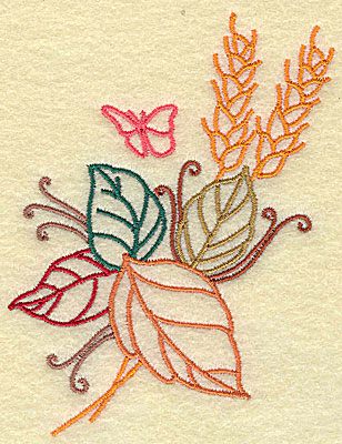 Embroidery Design: Wheat leaves and butterfly 3.18w X 4.21h