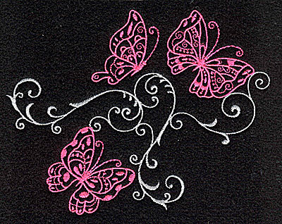 Embroidery Design: Butterfly trio swirl F large 4.98w X 3.91h