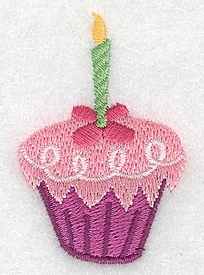Embroidery Design: Cup cake with green candle 1.60w X 2.44h