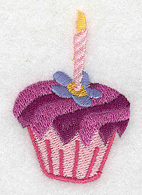 Embroidery Design: Cup cake with pink candle 1.57w X 2.41h