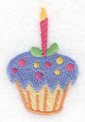 Embroidery Design: Cup cake with hot pink candle 1.58w X 2.44h