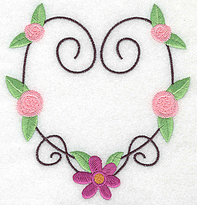 Embroidery Design: Heart with flower and rosettes large 4.62w X 4.94h