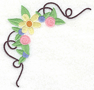 Embroidery Design: Floral corner with swirls large 4.90w X 4.53h