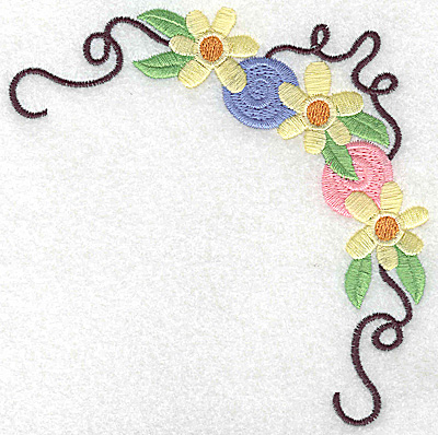 Embroidery Design: Floral corner with rosettes large 4.94w X 4.96h