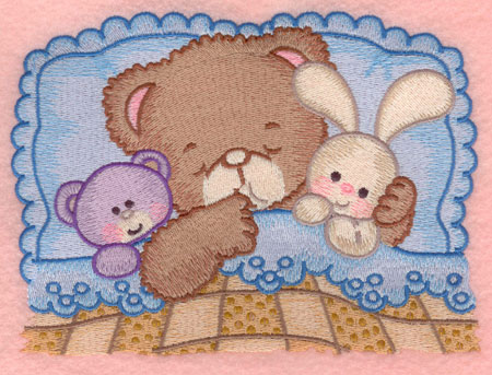 Embroidery Design: Baby bear sleeping with teddy and bunny large6.85w X 5.00h