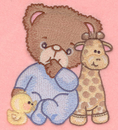 Embroidery Design: Baby bear with duck and giraffe large4.35w X 5.00h