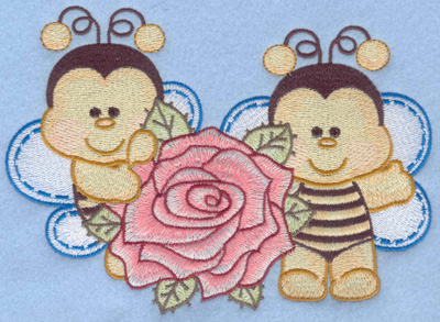 Embroidery Design: Two bumble bees large with rose6.91w X 4.98h