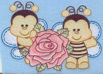 Embroidery Design: Two bumble bees small with rose6.02w X 4.32h