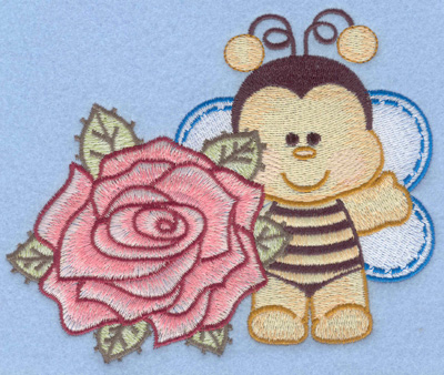 Embroidery Design: Bumble bee with single rose lt large5.70w X 4.58h