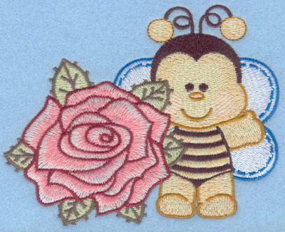 Embroidery Design: Bumble bee with singe rose lt small4.96w X 3.98h