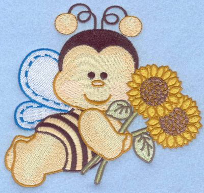 Embroidery Design: Flying bumble bee with sunflowers large5.31w X 4.99h