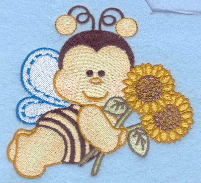 Embroidery Design: Flying bumble bee with sunflowers small4.15w X 3.90h