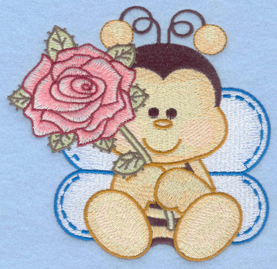 Embroidery Design: Bumble bee sitting with rose large5.13w X 4.97h