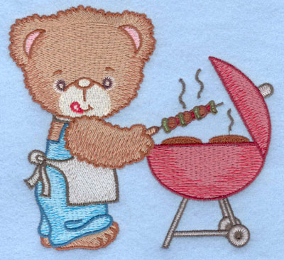 Embroidery Design: Bear grilling shishkabob and hamburger large5.00w X 4.68h