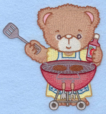 Embroidery Design: Girl bear grilling hamburgers large4.67w X 5.00h